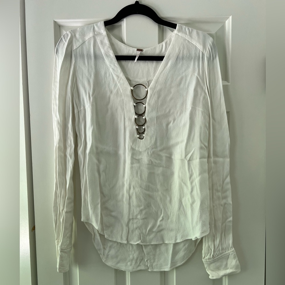 Free People White Blouse with Ring Accents